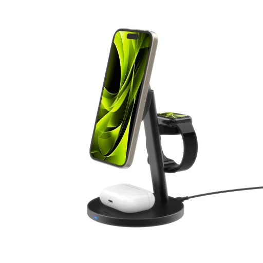Mobile Origin Qi2 25W PowerStand Pro 3 v 1 nabíjací stojan s PW40 GaN nabíjačkou, čierna - 3