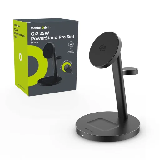 Mobile Origin Qi2 25W PowerStand Pro 3 v 1 nabíjací stojan s PW40 GaN nabíjačkou, čierna - 1