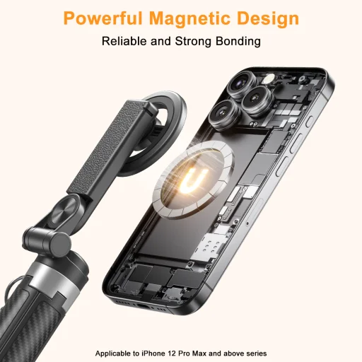 XO SS25 Bluetooth selfie tyč a statív s MagSafe magnetickým uchytením, čierna, 64 cm - 3