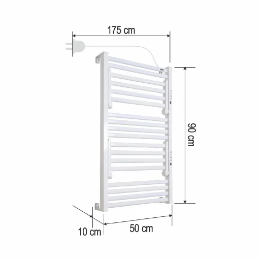 HOME FKTW345W fali elektromos törölközőszárító, 345 W, visszajelző LED, 4 program, IPX1, 2 zónás vezérlés, fehér színű - 2