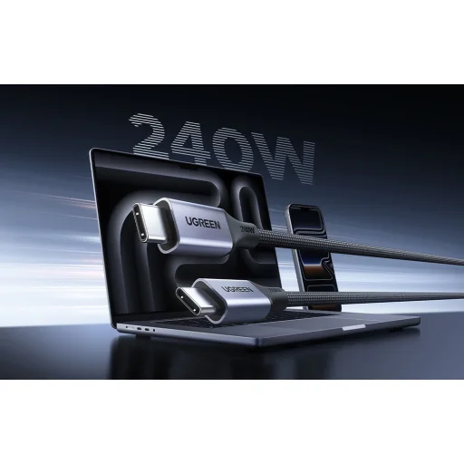 UGREEN L537 USB-C – USB-C PD 240 W magnetický kábel, 0,5 m, sivý - 5