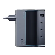 Cuktech AD1404UEU 140 W-os GaN hálózati töltő 3 db USB-C és USB-A porttal, USB-C kábellel, szürke