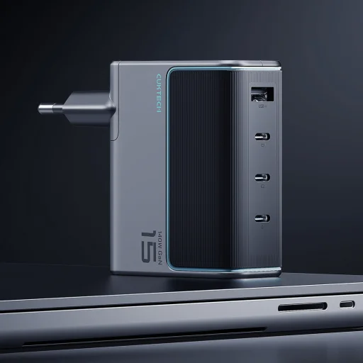Cuktech AD1404UEU 140W GaN sieťová nabíjačka s 3 portmi USB-C a USB-A, USB-C káblom, sivá - 3
