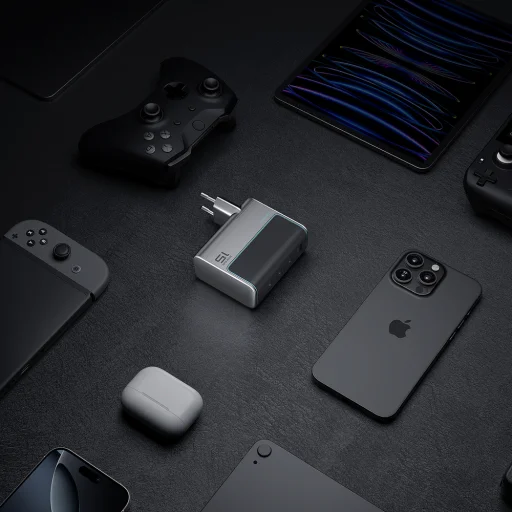 Cuktech AD1404UEU 140W GaN sieťová nabíjačka s 3 portmi USB-C a USB-A, USB-C káblom, sivá - 5