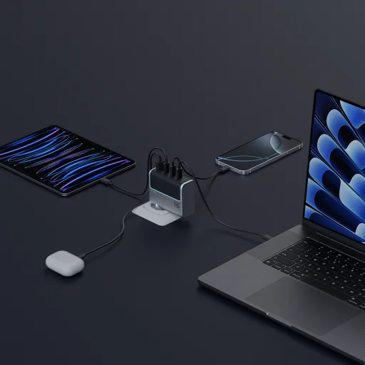 Cuktech AD1404UEU 140W GaN sieťová nabíjačka s 3 portmi USB-C a USB-A, USB-C káblom, sivá - 8