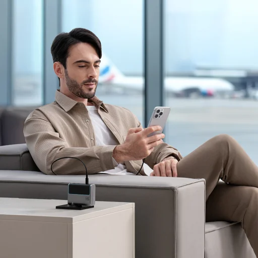 Cuktech AD1404UEU 140W GaN sieťová nabíjačka s 3 portmi USB-C a USB-A, USB-C káblom, sivá - 15