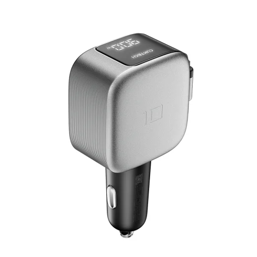 Cuktech CC903P 100W autonabíjačka s displejom a 70 cm samonavíjacím USB-C káblom, sivá - 2
