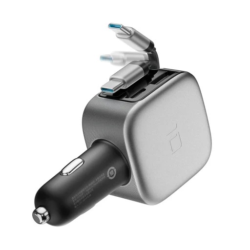 Cuktech CC903P 100W autonabíjačka s displejom a 70 cm samonavíjacím USB-C káblom, sivá - 5