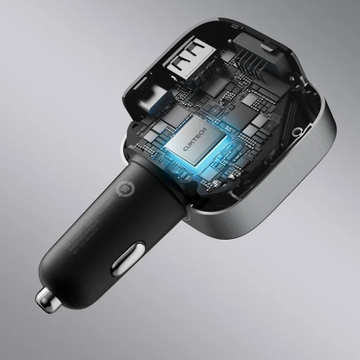Cuktech CC903P 100W autonabíjačka s displejom a 70 cm samonavíjacím USB-C káblom, sivá - 8