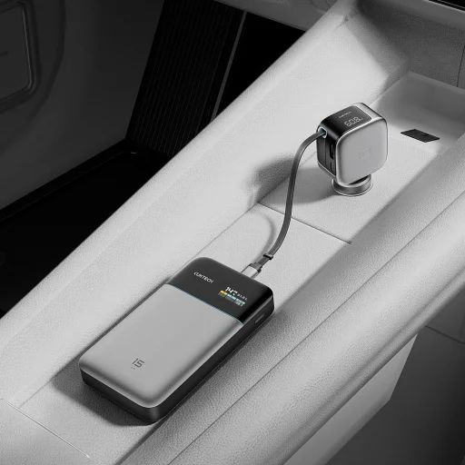 Cuktech CC903P 100W autonabíjačka s displejom a 70 cm samonavíjacím USB-C káblom, sivá - 19