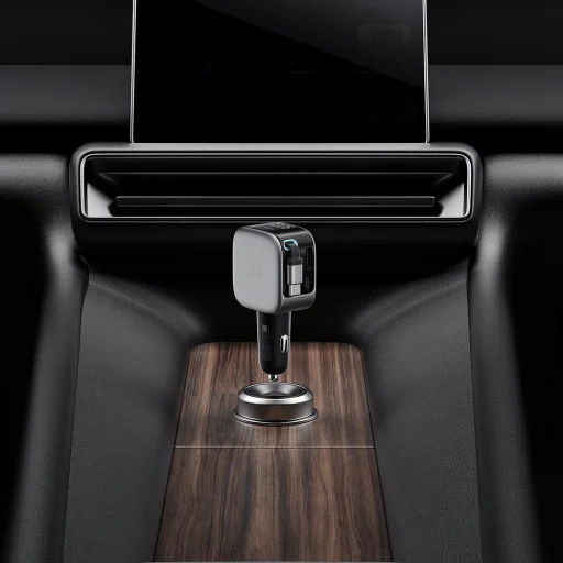 Cuktech CC903P 100W autonabíjačka s displejom a 70 cm samonavíjacím USB-C káblom, sivá - 20