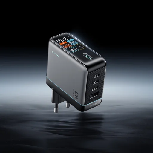Cuktech AD1204U 120 W GaN sieťová nabíjačka s displejom a USB-C káblom, strieborná - 2