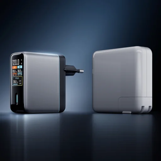 Cuktech AD1204U 120 W GaN sieťová nabíjačka s displejom a USB-C káblom, strieborná - 4