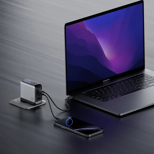 Cuktech AD1204U 120 W GaN sieťová nabíjačka s displejom a USB-C káblom, strieborná - 6