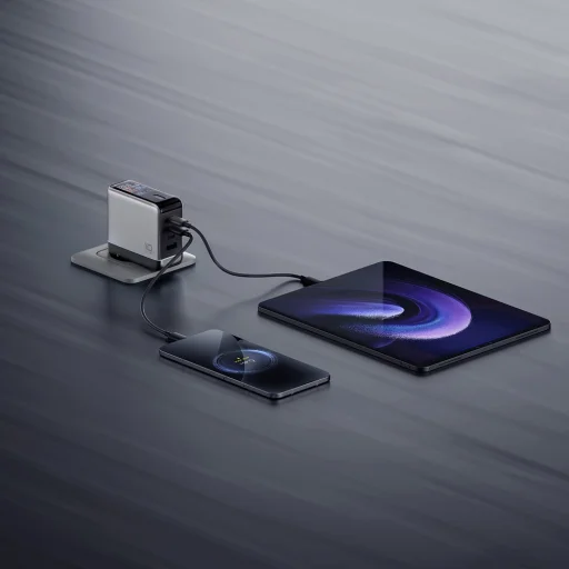 Cuktech AD1204U 120 W GaN sieťová nabíjačka s displejom a USB-C káblom, strieborná - 8