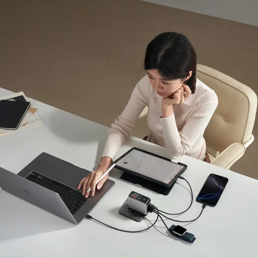 Cuktech AD1204U 120 W GaN sieťová nabíjačka s displejom a USB-C káblom, strieborná - 9