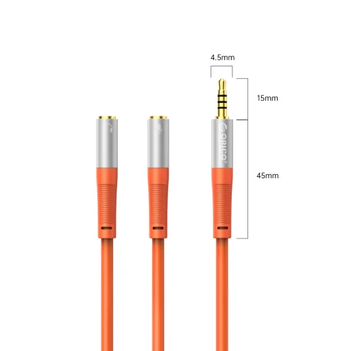 Orico AX2-10 3,5 mm minijack rozbočovač pre slúchadlá a mikrofón, 1 m, oranžová - 2
