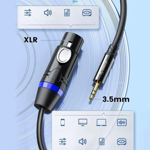 Orico AXKF 3,5 mm mini jack – XLR samica audiokábel, 5 m, čierny - 4