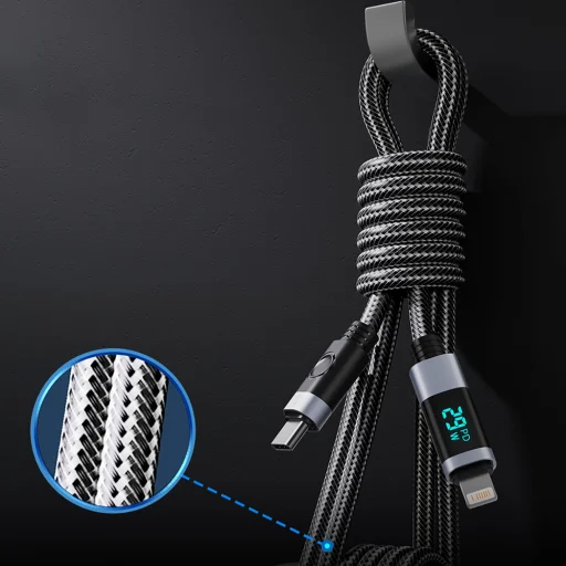 Orico LDA2L kábel USB-A – Lightning s LED displejom, 12 W, 0,5 m, čierno-strieborný - 9