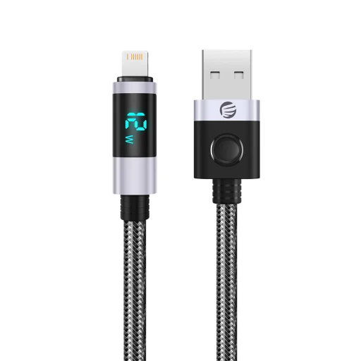 Orico LDA2L kábel USB-A – Lightning s LED displejom, 12 W, 0,5 m, čierno-strieborný - 1