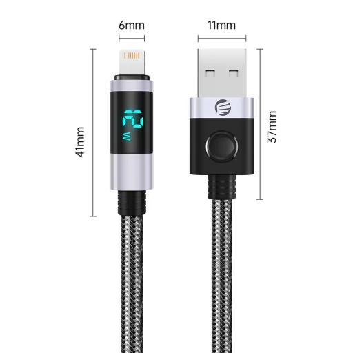 Orico LDA2L kábel USB-A – Lightning s LED displejom, 12 W, 0,5 m, čierno-strieborný - 2