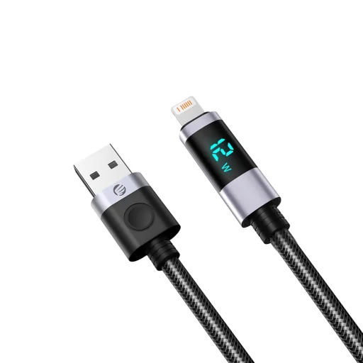 Orico LDA2L kábel USB-A – Lightning s LED displejom, 12 W, 0,5 m, čierno-strieborný - 4