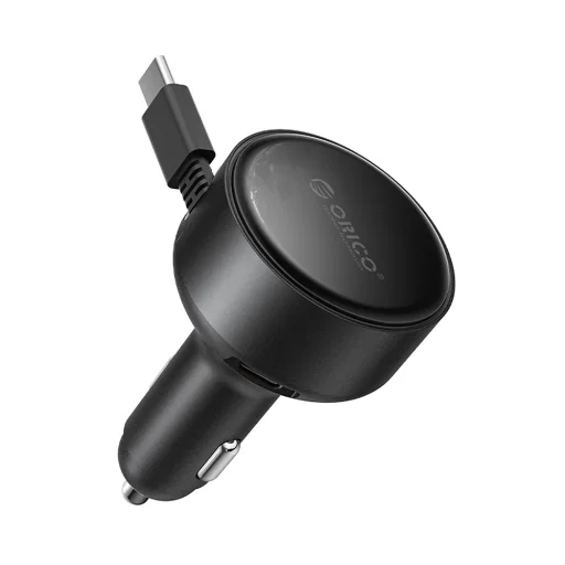 Orico FC-60-2C 60W autonabíjačka so samonavíjacím káblom USB-C, 65 cm, čierna - 1