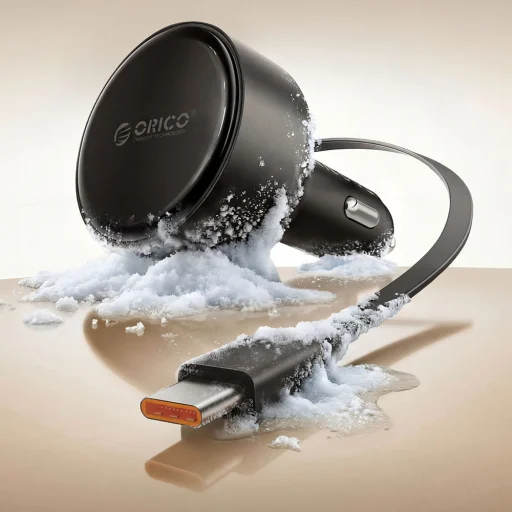 Orico FC-60-2C 60W autonabíjačka so samonavíjacím káblom USB-C, 65 cm, čierna - 9