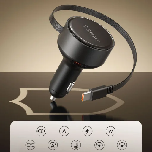 Orico FC-60-2C 60W autonabíjačka so samonavíjacím káblom USB-C, 65 cm, čierna - 12