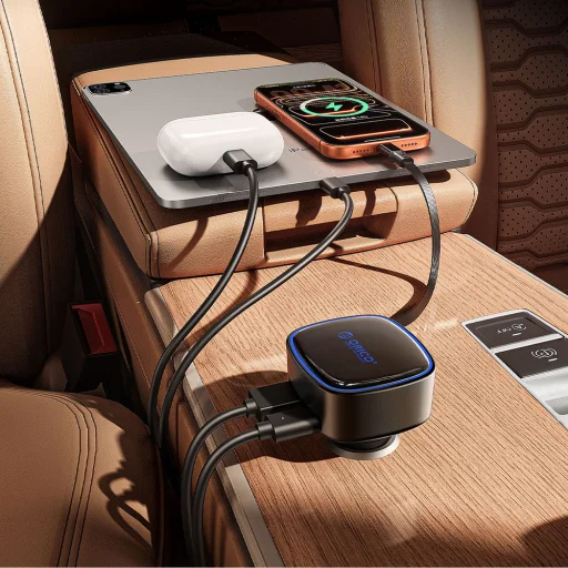 Orico FC-66-1A2C 66W autonabíjačka so zabudovaným samonavíjacím USB-C káblom, čierna - 6