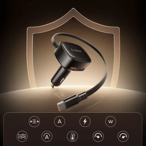 Orico FC-66-1A2C 66W autonabíjačka so zabudovaným samonavíjacím USB-C káblom, čierna - 11