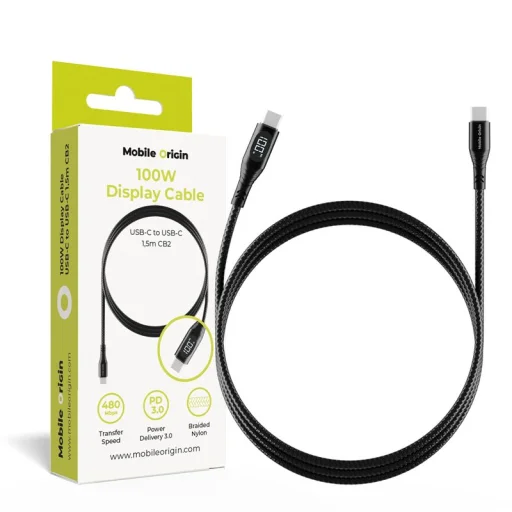 Mobile Origin CB2 USB-C – USB-C kábel s displejom 100 W 1,5 m čierny - 1