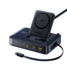 Baseus Nomos NH21 nabíjacia stanica 5 v 1 so zaťahovacím USB-C káblom, 160W, kozmická čierna