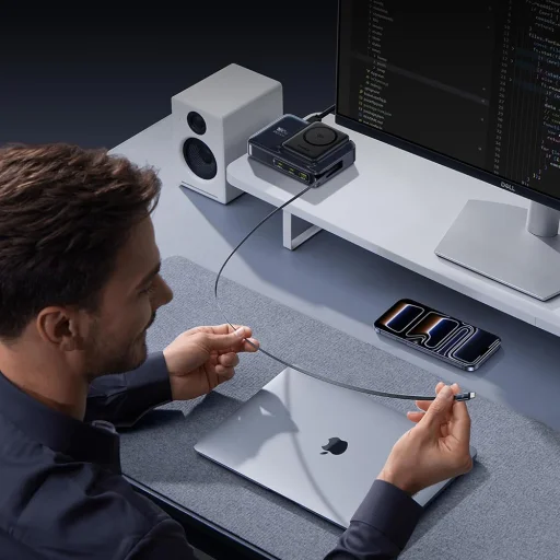 Baseus Nomos NH21 nabíjacia stanica 5 v 1 so zaťahovacím USB-C káblom, 160W, kozmická čierna - 6