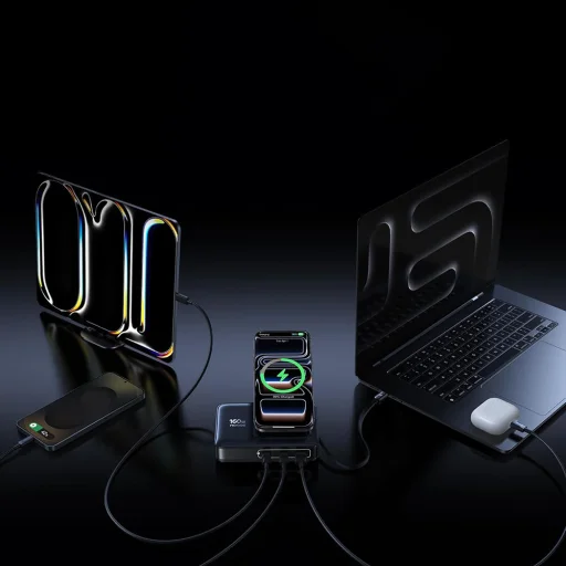 Baseus Nomos NH21 nabíjacia stanica 5 v 1 so zaťahovacím USB-C káblom, 160W, kozmická čierna - 7