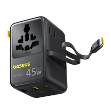 Baseus PicoGo AG11 (E0307F00) univerzális utazóadapter visszahúzható USB-C kábellel, 45 W, fekete