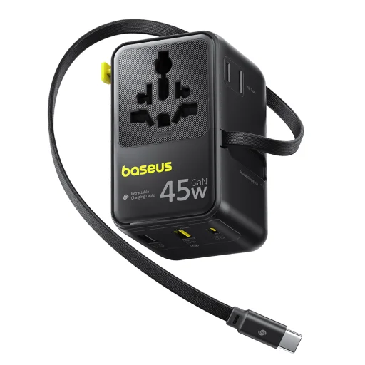 Baseus PicoGo AG11 (E0307F00) univerzálny cestovný adaptér so sťahovacím USB-C káblom, 45 W, čierny - 3