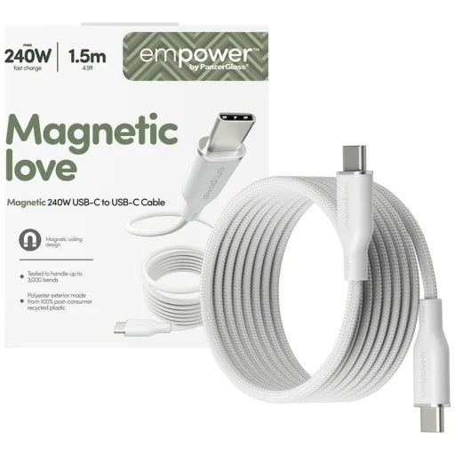 Empower by PanzerGlass Magnetic 240 W USB-C – USB-C kábel, 1,5 m, strieborno-biely - 5