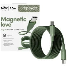 PanzerGlass Empower Racing mágneses USB-C–USB-C kábel, 240 W, 1,5 m, zöld