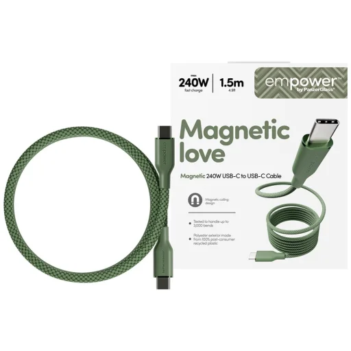 PanzerGlass Empower Racing magnetický USB-C – USB-C kábel, 240 W, 1,5 m, zelený - 5