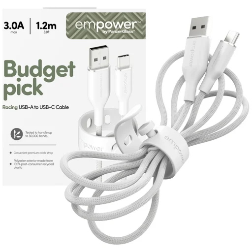 PanzerGlass Empower Racing 60W USB-A–USB-C kábel, 1.2 m, strieborno-biely - 5
