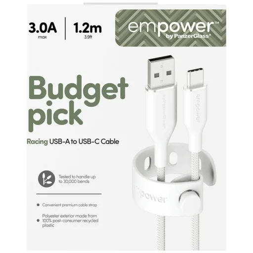 PanzerGlass Empower Racing 60W USB-A–USB-C kábel, 1.2 m, strieborno-biely - 6