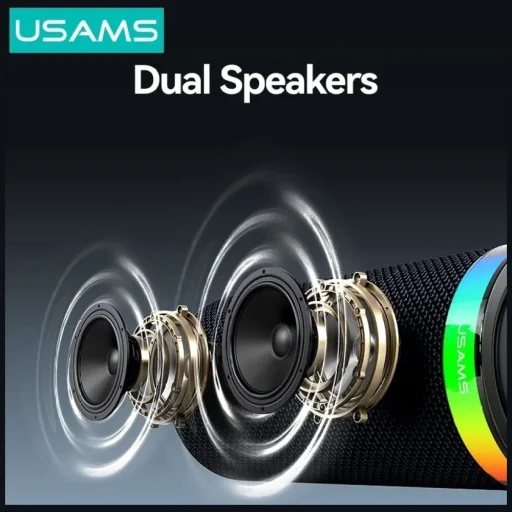 USAMS YX018 prenosný bezdrôtový Bluetooth 5.4 reproduktor, čierny - 6