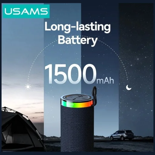 USAMS YX018 prenosný bezdrôtový Bluetooth 5.4 reproduktor, čierny - 7