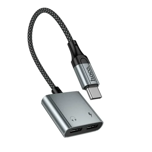 Hoco UPA34A USB-C–USB-C / USB-C audio adaptér, sivý - 2