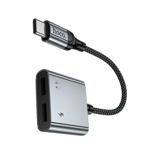 Hoco UPA34A USB-C–USB-C / USB-C audio adaptér, sivý - 5