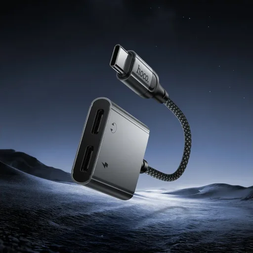 Hoco UPA34A USB-C–USB-C / USB-C audio adaptér, sivý - 8