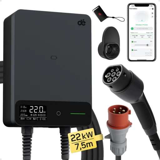 dé 22 kW nástenná nabíjačka so 7,5 m káblom, verzia s aplikáciou TUYA TYPE-2 - 1