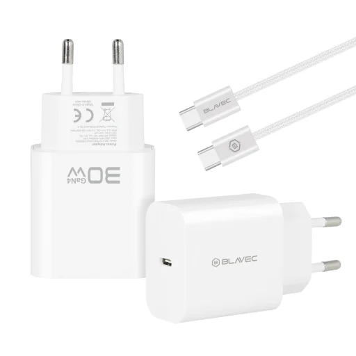 Blavec BC-14 GaN4 sieťová nabíjačka s USB-C – USB-C káblom, biela - 2