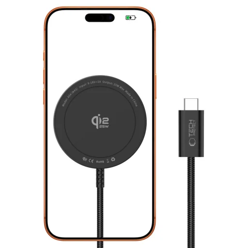 A54 čierna Tech-Protect magnetická MagSafe bezdrôtová nabíjačka, 25 W, Qi2.2 - 2
